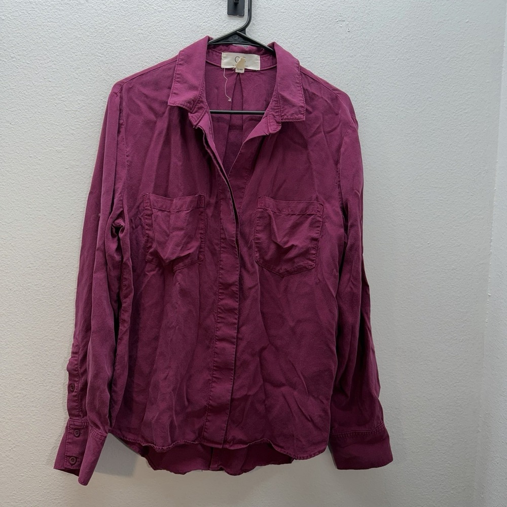 Anthropologie Cloth & Stone Womens Button Down Shirt Sz L Magenta Lyocell